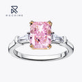 Rochime Classic baguette pink Gemstone Rings  925 Sterling Silver Rhodium Plated 5a Zircon Jewelry for Women
