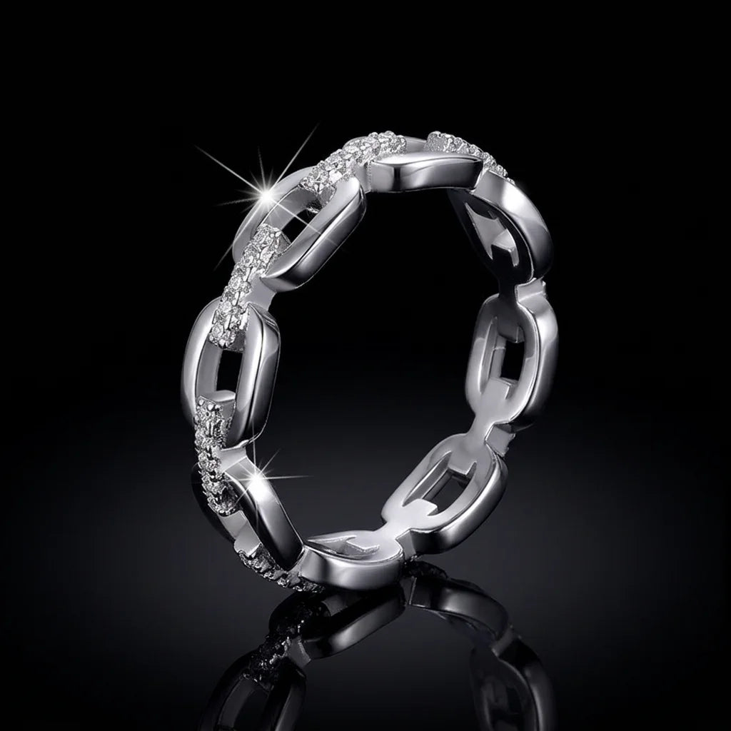 Fashion Personality Hollow Geometric Chain Ring S925 Sterling Silver Wedding Engagement Ring for Women