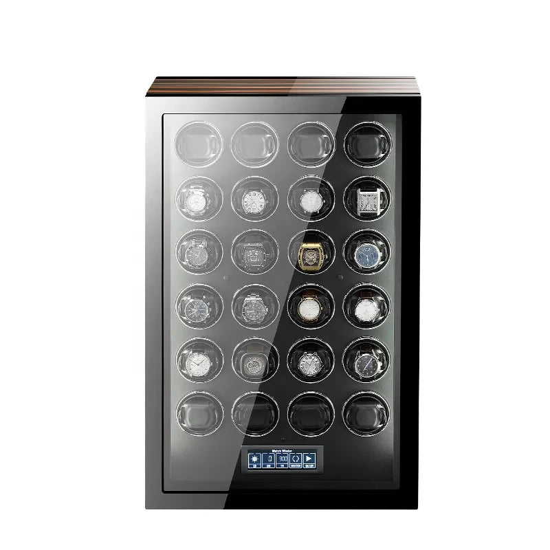 MINEESI Luxury 24-Slot Automatic Watch Winder Mabuchi Motor Touch Screen Remote Control Wood Watch Box Optimal Protective