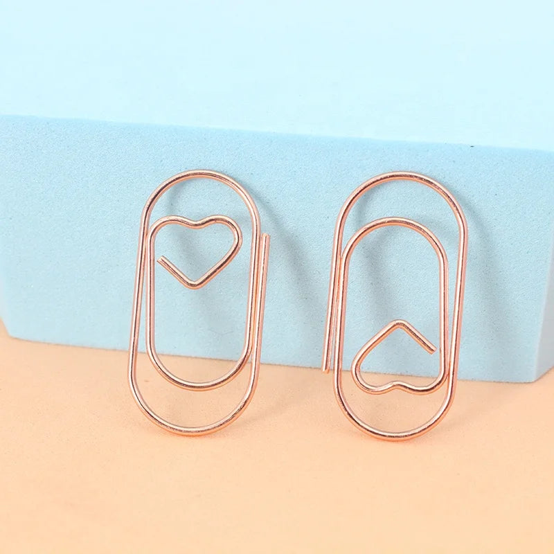Wholesales Promotional Stationary Gifts Rose Gold Mini Heart Shape Hollow Paper Clips Custom Shape Paper Clips