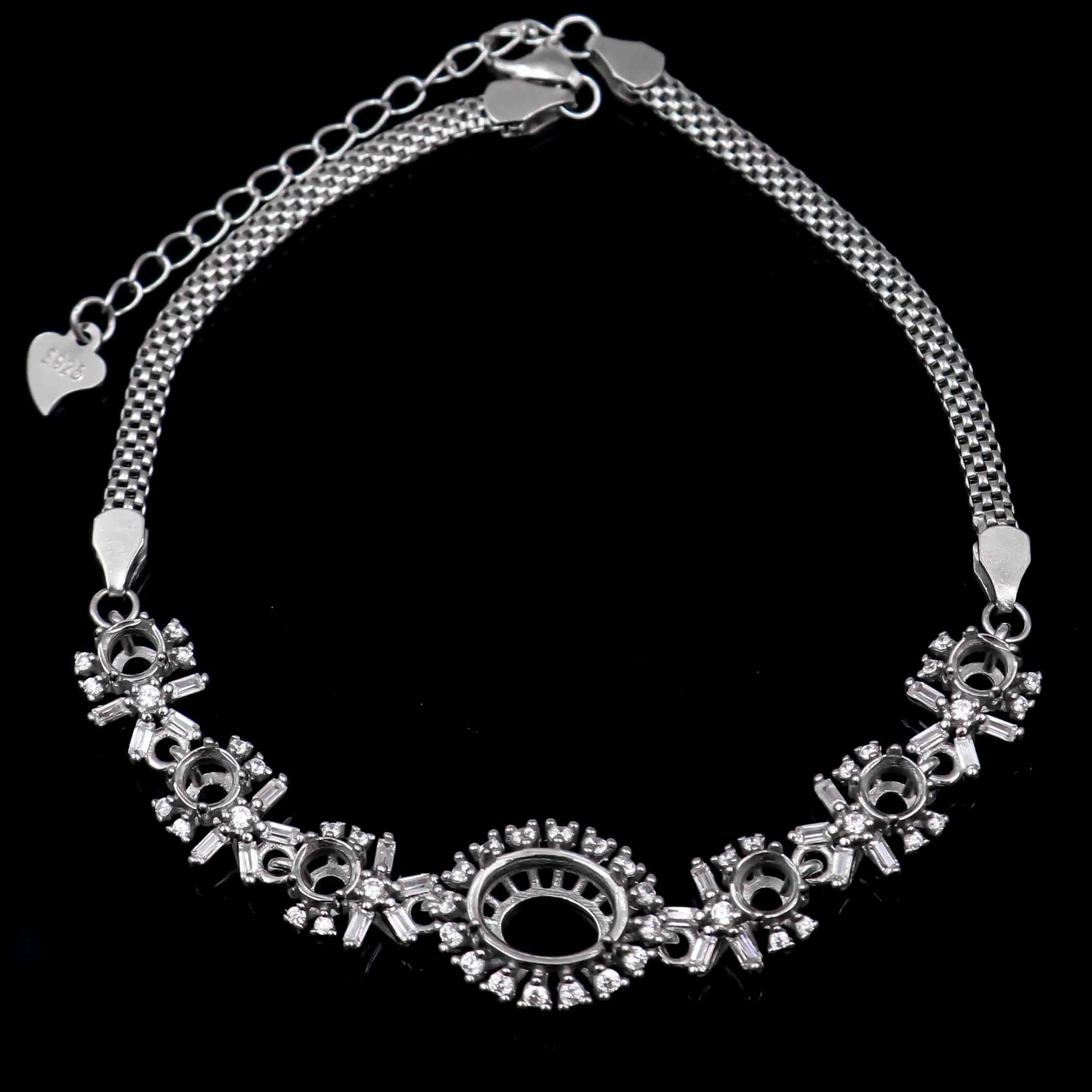 Sterling Silver 7*9mm Semi Mount Bracelet Empty Support Blank Claw Setting S925 Mountain Base Holder Without Stone Inlay for DIY