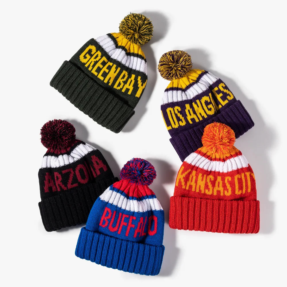 Customized Knitted Hat 100% Acrylic Jacquard Knitted Hat Team Hat Ribbed Embroidery Band Ball With logo