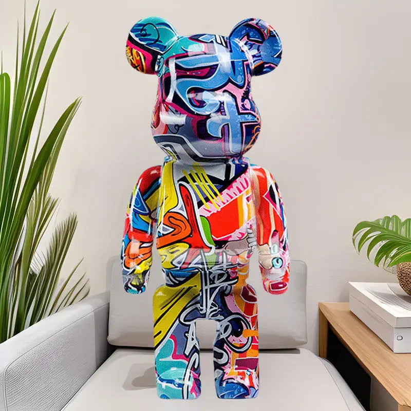 Graffiti Bear Statue Resin Desktop Figurine Colorful Animal Floor Sculpture for Home Living Room Decor Gift Wholesale Bulk