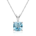 Sun Star Jewelry Fashion Blue Topa Zircon Square Pendant Necklace 925 Sterling Silver Four-Prong Engagement Statement Jewelry