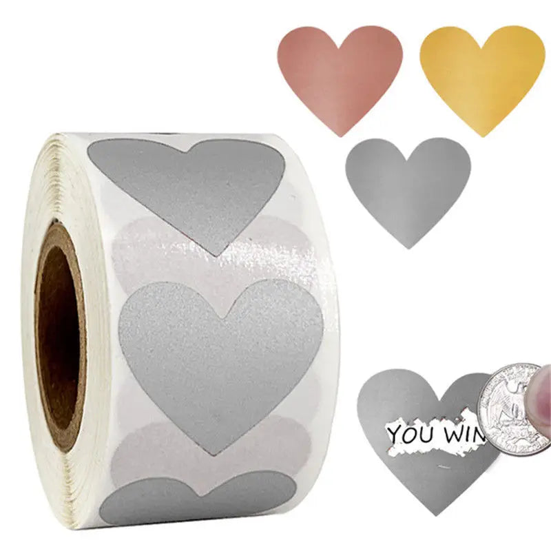 Cartoon Stickers Scratch Off Label Sticker Roll Heart Shaped Scratch Stickers