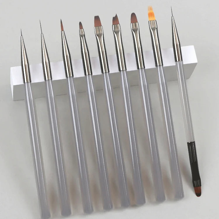 Wholesale Customized Logo Nylon Hair Acrylic Handle Liner UV Gel Flat Oval Painting Striper 9pcs Nail Art Brush Set
