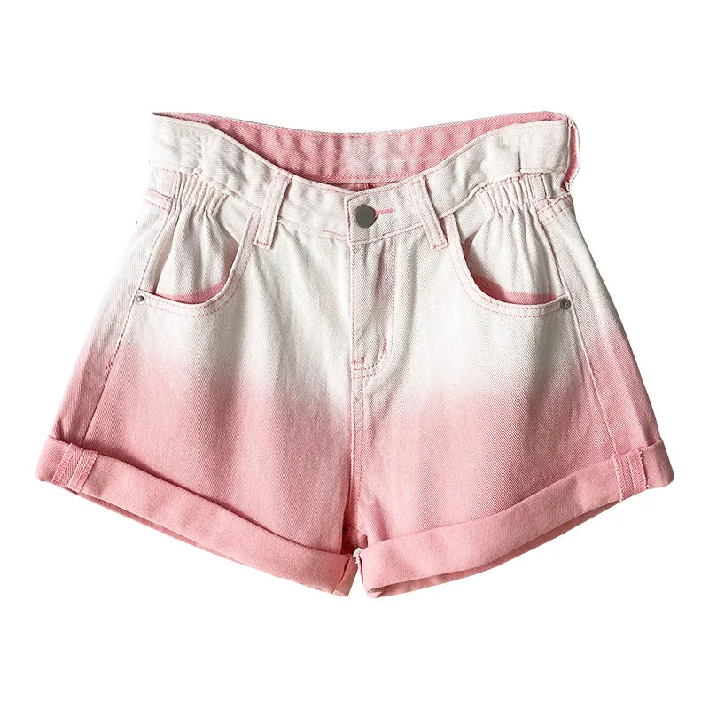 Female Sexy Summer Tie-dyed Colorful Women High-waisted Wide Leg Denim Shorts