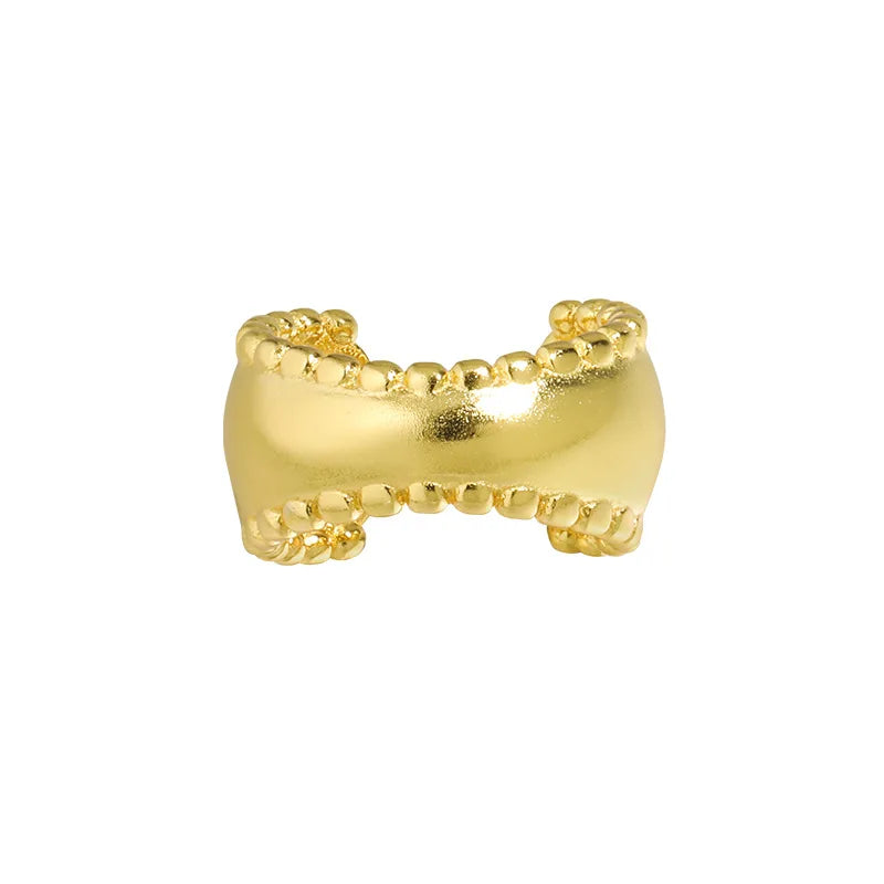 European Retro Minimalist 18k Gold Plated Vintage Chunky C Shaped Ear Cuff 925 Sterling Silver Beaded Clip on Earrings