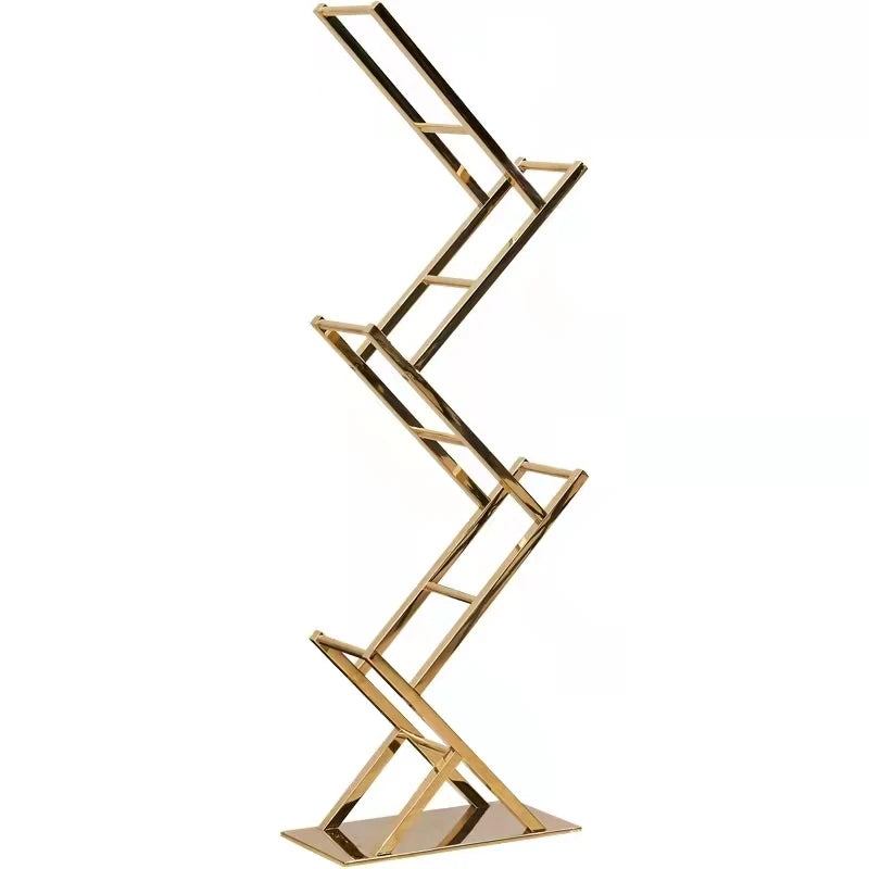 Modern Metal Stainless Steel Living Room Bookshelf Luxury Design Wall Display Hone Furniture Customized Steel Bookcase  OEM