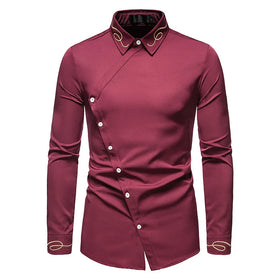 RNSHANGER Autumn Men Casual Irregular Hem Western Cowboy Shirts Hip Hop Luxury Party Long Sleeve Dress Shirt for Male