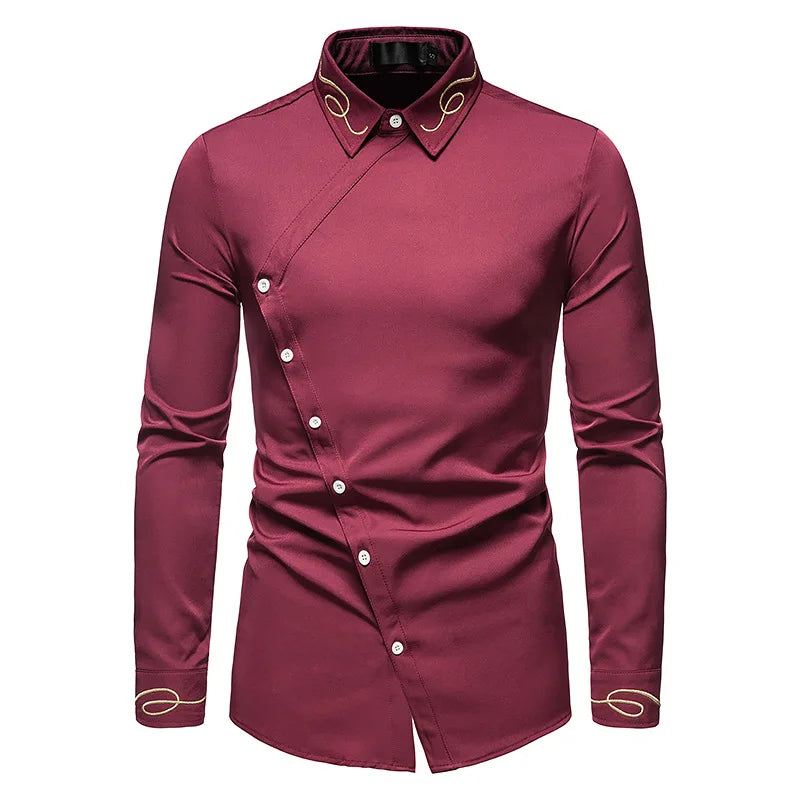 RNSHANGER Autumn Men Casual Irregular Hem Western Cowboy Shirts Hip Hop Luxury Party Long Sleeve Dress Shirt for Male