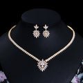 Stunning Cubic Zirconia Flower Leaf Drop Earrings and Necklace Nigerians Luxury Jewelry Set for Brides Wedding Evening Party