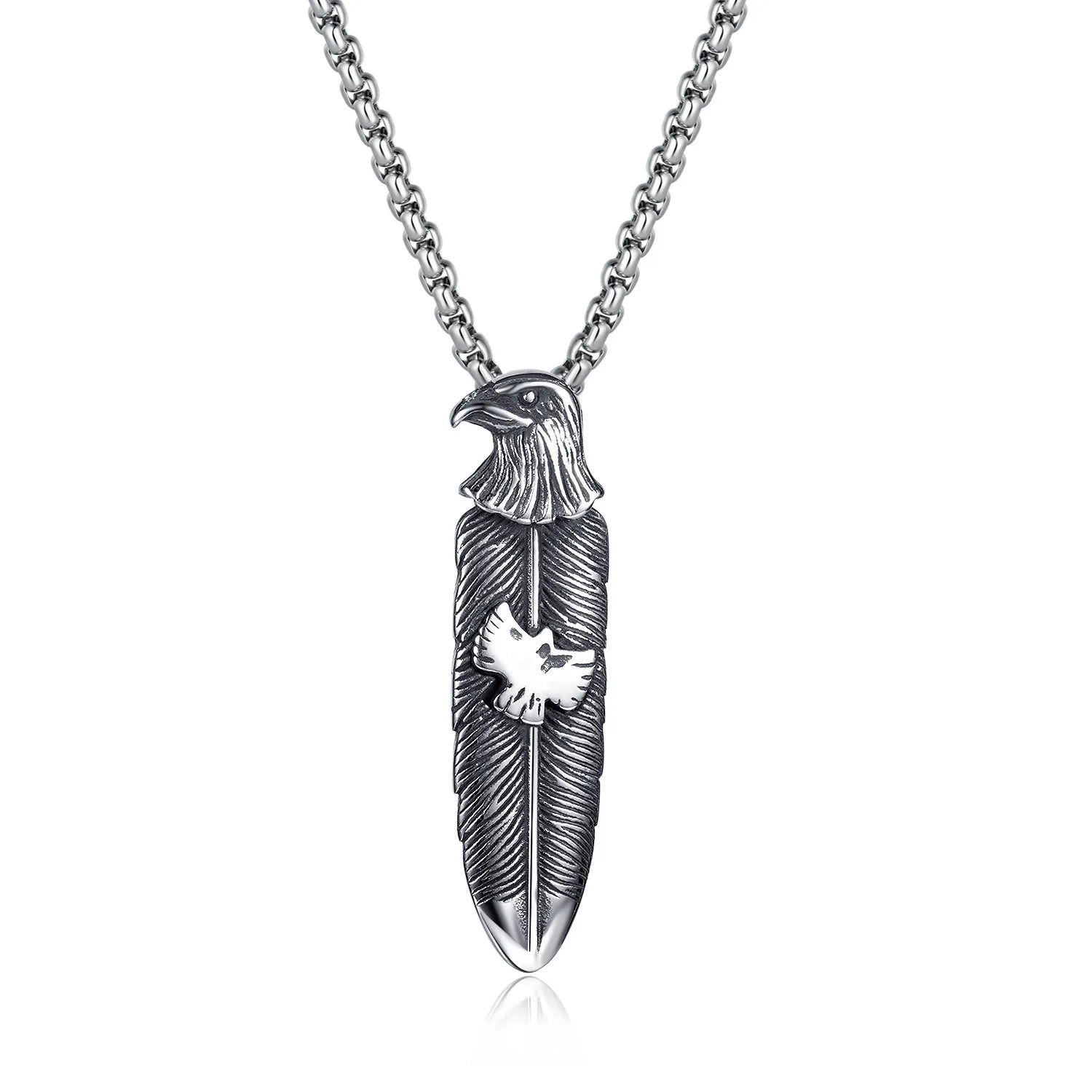European and American New Stainless Steel Eagle Pendant Hip Hop Retro Feather Necklace