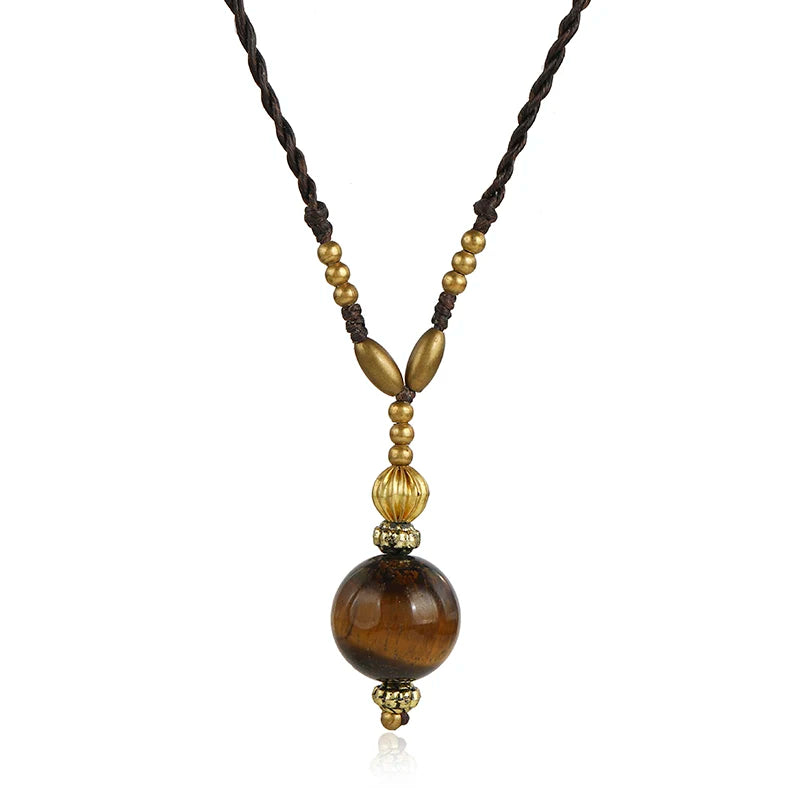 Customized Bohemian Ethnic Style Short Necklace Retro Copper Bead Tiger Eye Braided Initial for Wedding Engagement Anniversary