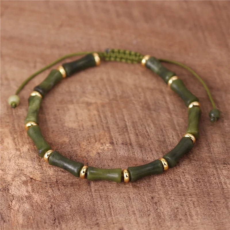 Boho 5*12mm Natural Stone Olive Jade Beads Fashion Adjustable Gemstone Dainty Bracelet Jewelry Dropshipping Wholesale
