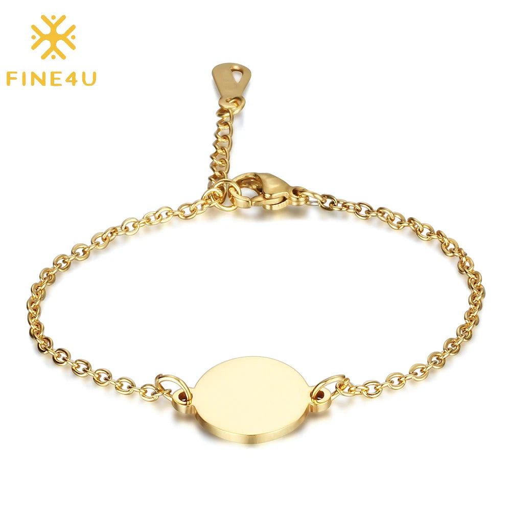 Custom Logo Pulsera Personalizada Stainless Steel Gold Plated Women Fashion Jewelry Blank Engrave Bracelet