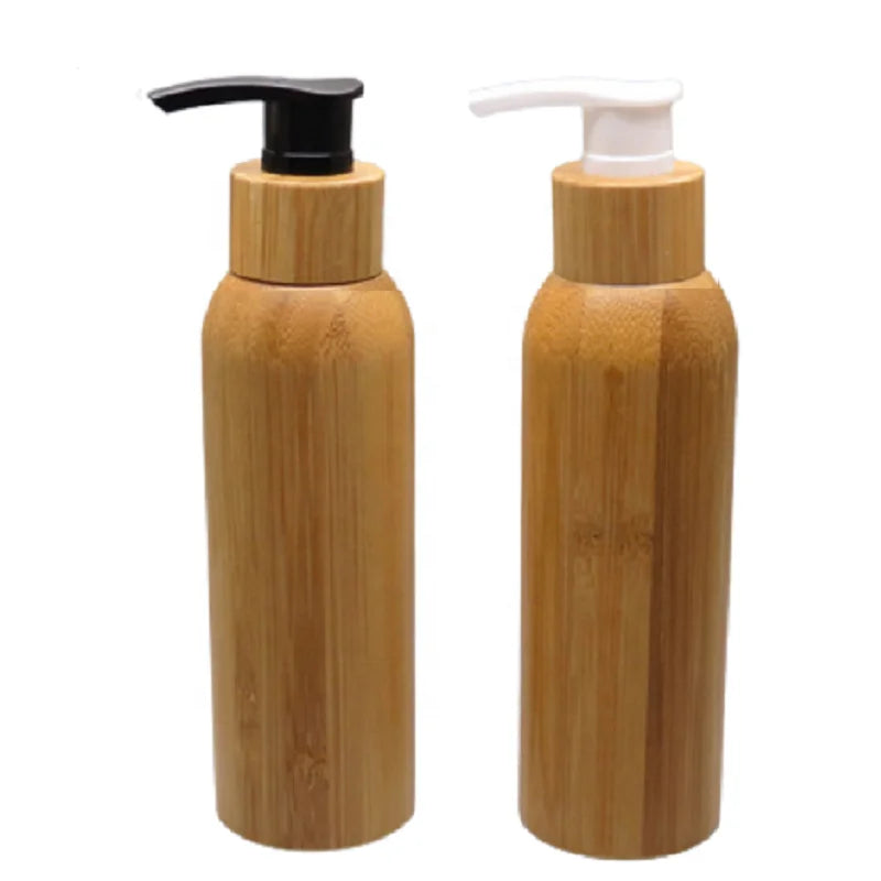 Eco Friendly 120ml Bamboo Lotion Pump Bottle Shampoo Shower Gel Dispenser Bamboo Wood Lid Cosmetic Emulsion Lotion Cream Bottles