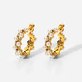Statement 18K Gold Plated Zircon Pearl Bead Earrings Women Classic Stainless Steel Wind Double Pearl Zircon Wedding Party Gift