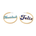 Qiuhan OEM/ODM Enamel With Different Names Round Stainless Steel Jewelry 18k Gold Custom Name Earrings