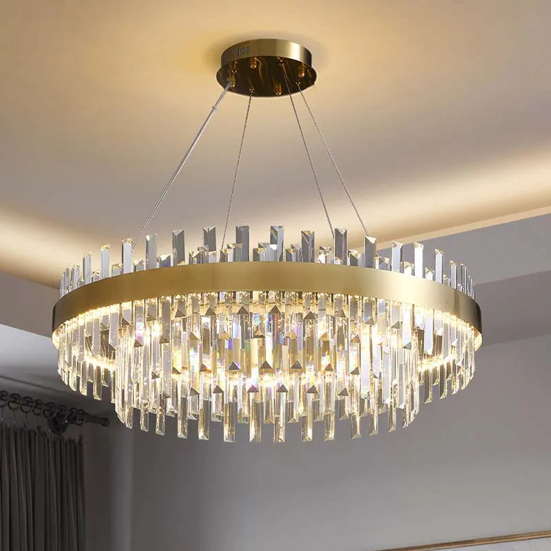 Large Round Indoor Led Pendant Light Fashion Modern Gold Luxury K9 Crystal Chandelier for Living Room