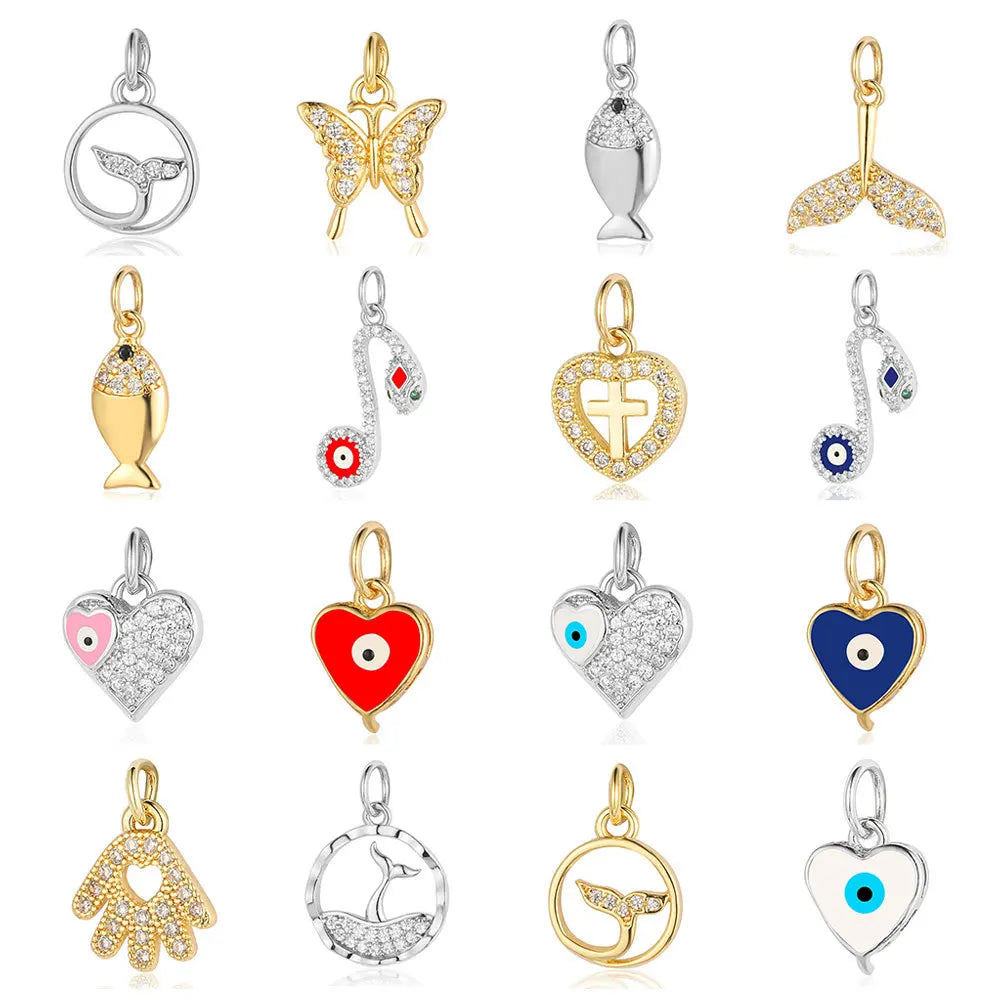 Beimai OEM Accessories Heart Snake Fish Copper Zircon Pendant DIY Pendant Charms for Jewelry Making