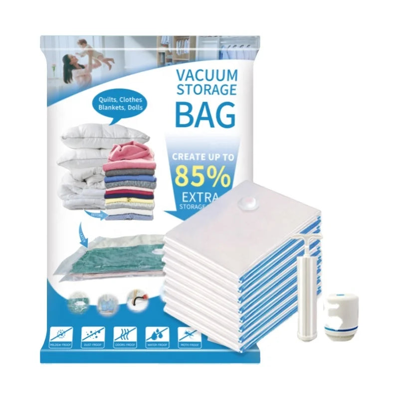 Plastic Vacuum-Compressed Storage Bags Space-Saving Seal for Travel and Clothing Storage