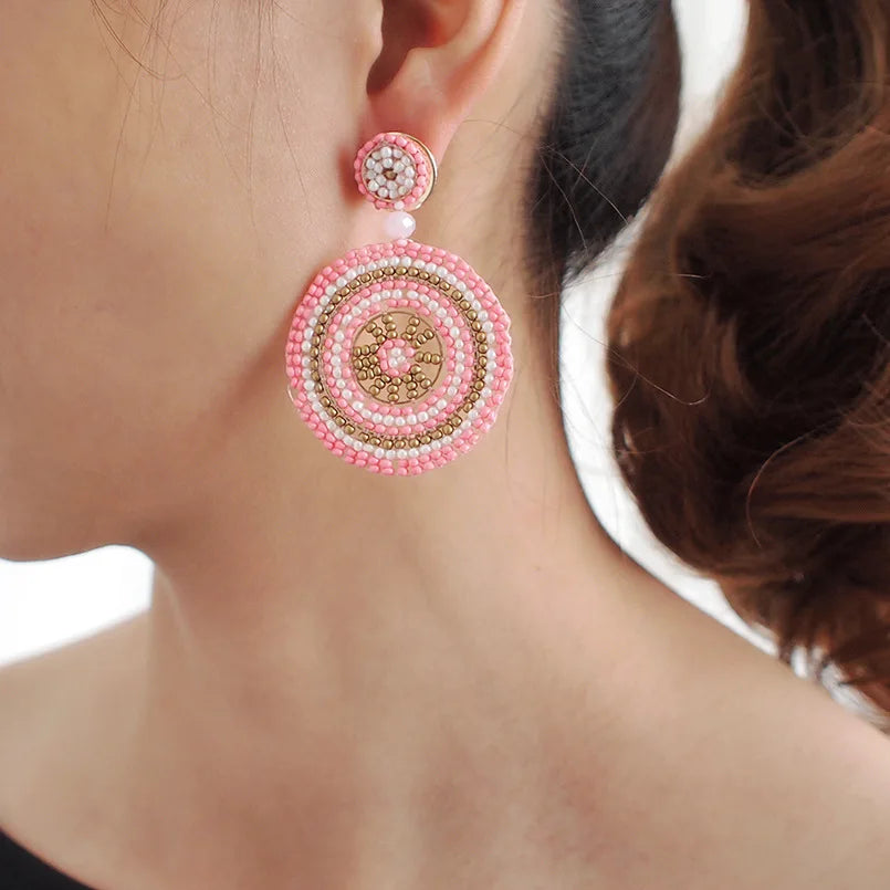 Bohemian Round Handmade Rice Bead Earrings Female Ethnic Wind Woven Earrings Fashion Earrings Wholesale