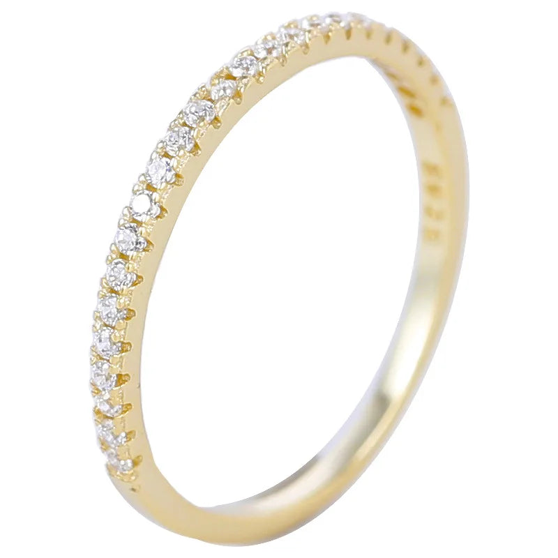 Minimalist Fashion Jewelry 925 Sterling Silver Ring Full of Diamond Zircon Gold Plated Thin Rings Jewelry for Women