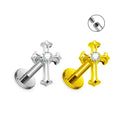 F136 Titanium Labret Flat Back Stud Earring Zircon Cross Body Piercing Jewelry with Gold Plating for Children's Wedding Gift