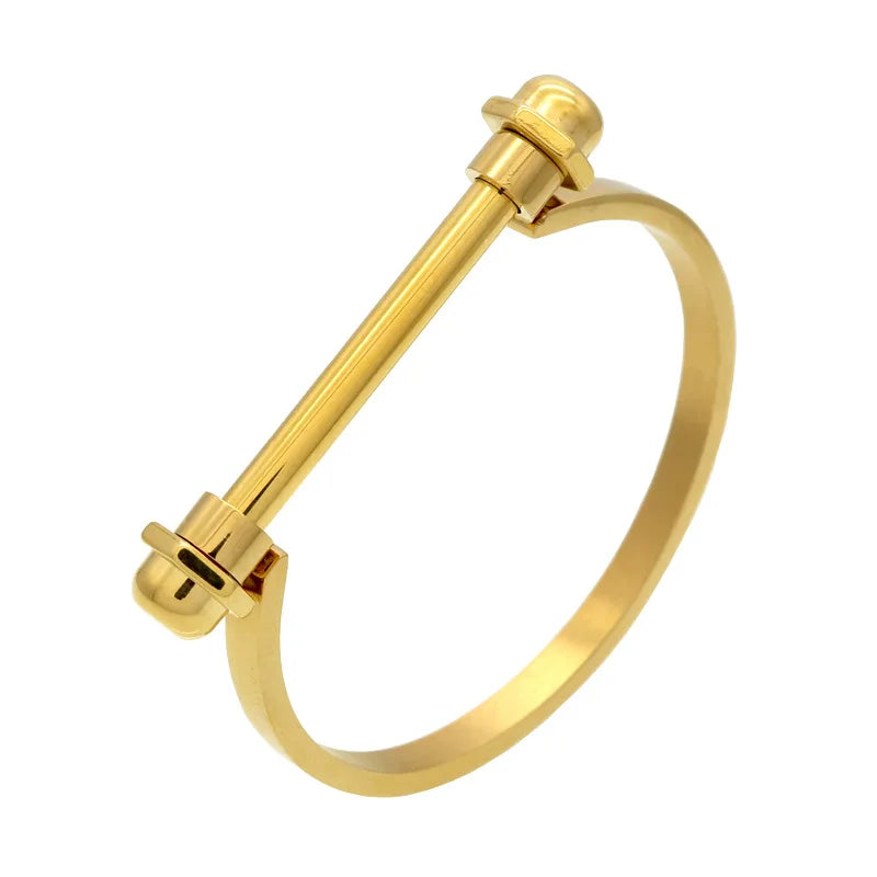 SC Horseshoe Dumbbell Shackle Bracelet 18K Gold Plated Stainless Steel Jewelry D Shape Bangle Bracelets for Women Men