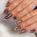 Popular Stick on Nails Short Almond l Hand Painted Wavy Lines Nail Art Wholesale Eye Oval Press on Nails Supplies Salon