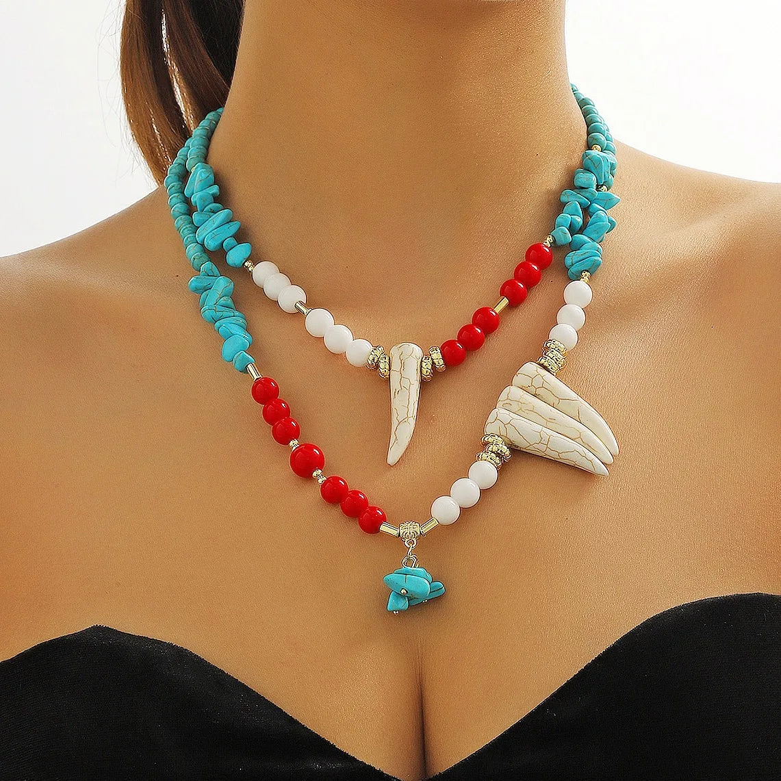 Wholesale Summer Bohemian Beautiful Jewelry Personality Beaded Necklace Bracelet Turquoise Pendant Necklace Gifts for Women