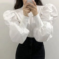 Wholesale 2026 Spring and Summer Korean Casual Fashion Blouse Retro Puff Sleeve Elegant Temperament Women Blouse