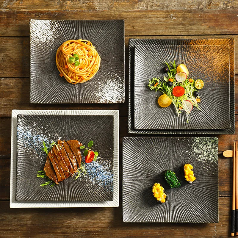 Creative Western Pasta Steak Plate Restaurant Supplies Tableware Ceramic Square Snack Plate Porcelain Fruit Sushi Plate