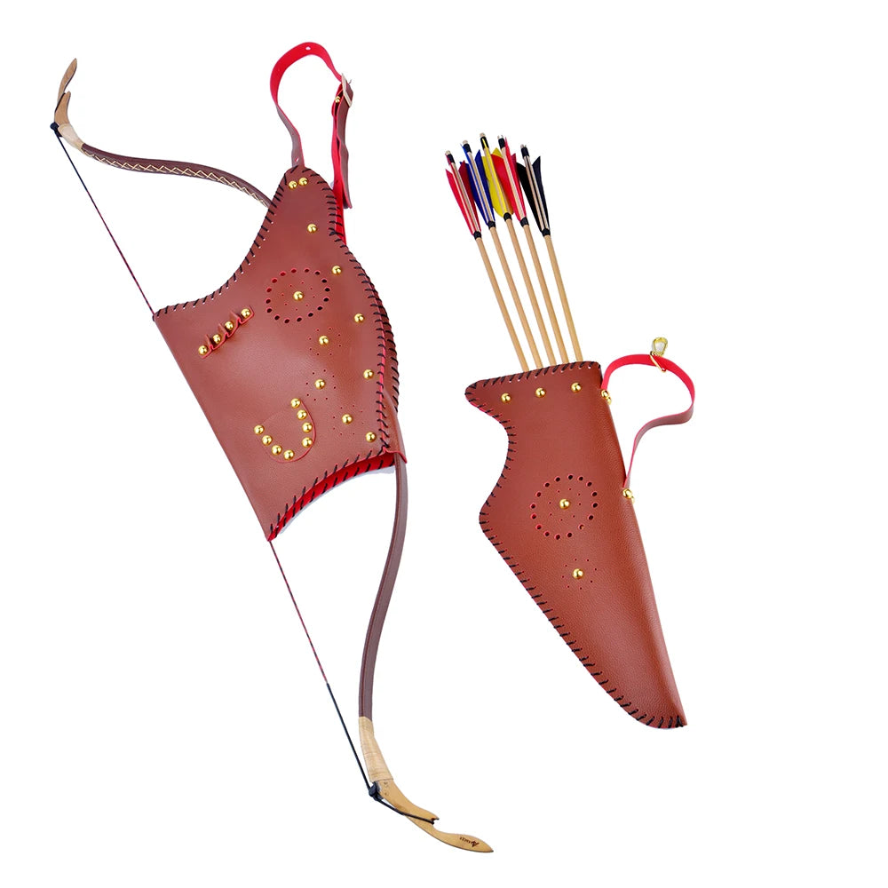 Traditional Longbow Arrow Hunting Gear Adjustable Straps Leather Archery Bow Bag and Arrow Quiver