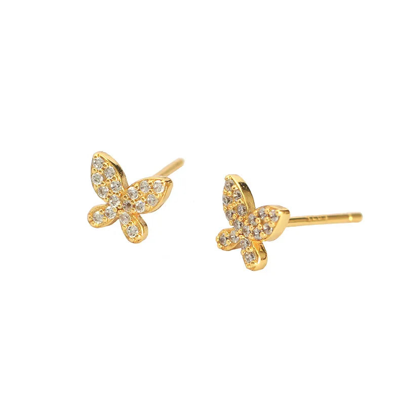 Dainty 925 Sterling Silver Crystal Tiny Butterfly Stack Earrings Small Gold Studs Mini Diamond Butterfly Earrings Stud