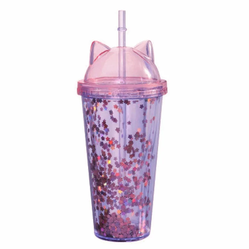 Double Wall Cat Lid Straw Tumbler Plastic Material Bpa Free and Food Grade Customized