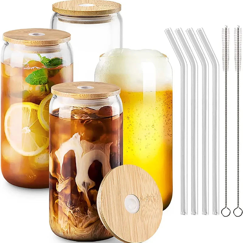 BPA Free Food Grade Borosilicate Glass 16oz Transparent American Style Custom Color Drink Cup Set Silicone Sleeve Gift Reusable