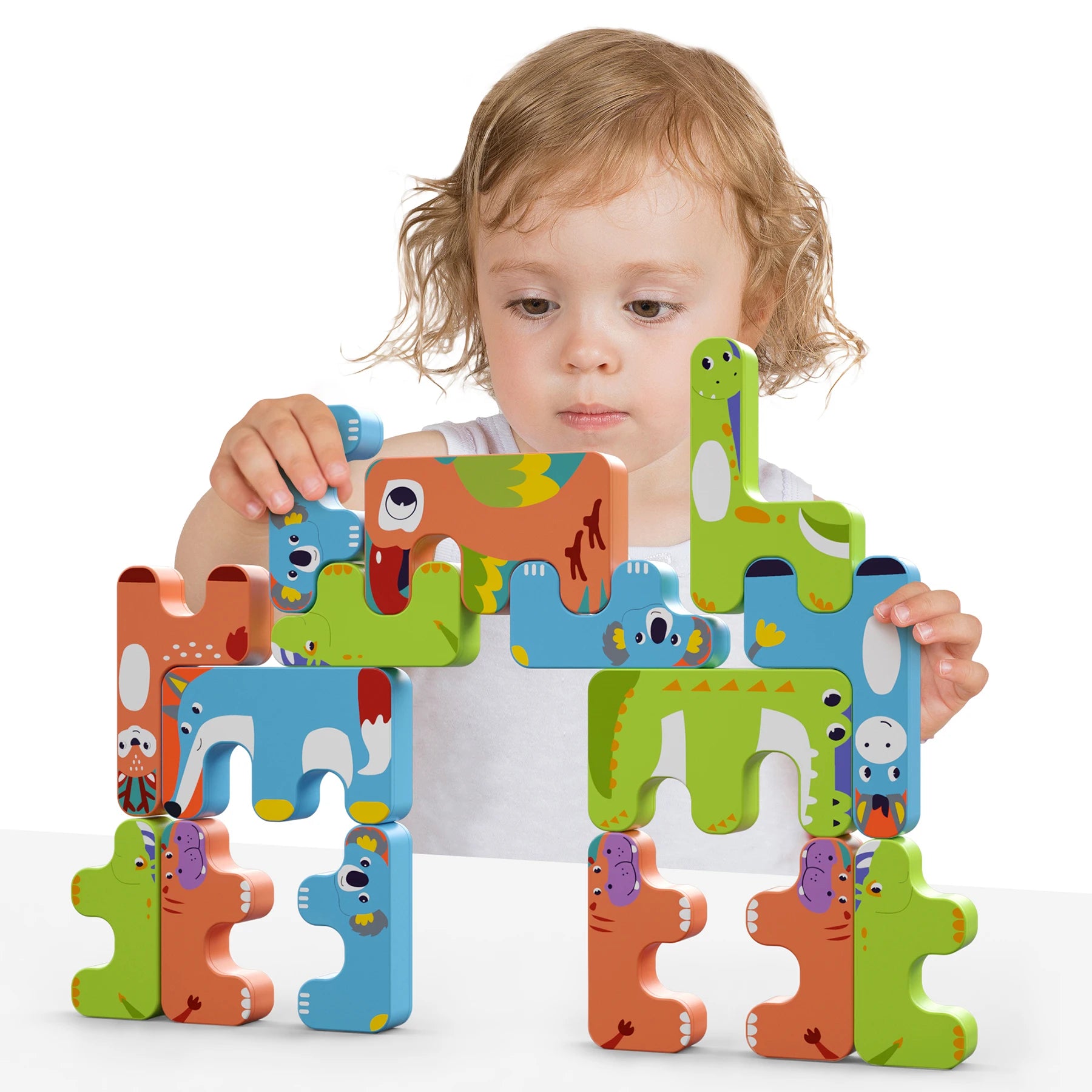 Tumama Kids 15pcs Animals Giraffe Building Block Toys ABS Educational Balance Stacking Blocks Toy DIY Stacks Toys for 0-3Years