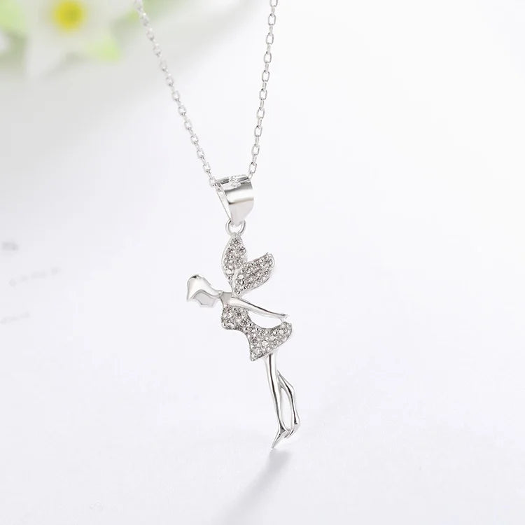 Poliva 925 Sterling Silver Women's White Gold Plated Angel Pendant Beautiful Fancy 3A Cubic Zirconia for Gift
