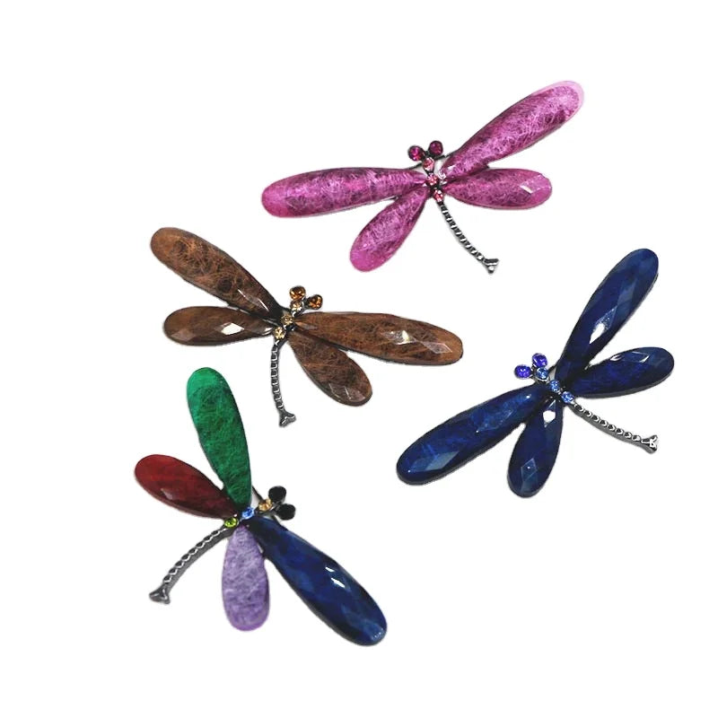 Retro Handmade Men Garment Jewelry Suit Badge Colorful Crystal Rhinestone Dragonfly Corsage Bride Alloy Insect Lapel Pin Brooch