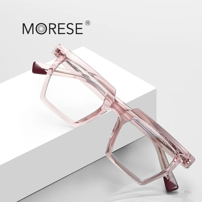 MORESE 2144 Bling White Frame Geometric Pattern Unisex Slim Korean Optical Square Lucency Eyewear for Children Fashionable Style