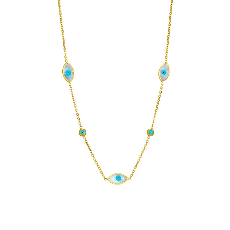 Nabest Waterproof PVD Plated Stainless Steel Blue Evil Eyes Chokers Necklace Jewelry Women Lucky Pendant Clavicle