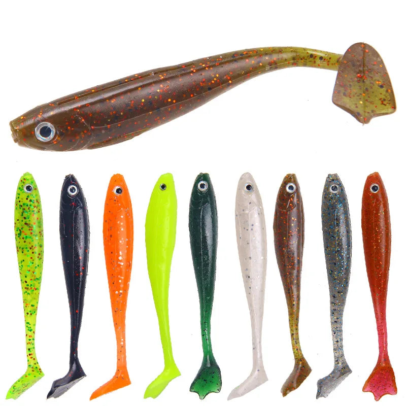 Soft Fishing Lure 84mm/5g 3D Eye Silica Gel Bait T Tail Artificial Fishing Bait Rock Golden Ocean Beach