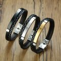 Hot Sale Stainless Steel Blank Engraved Bracelet Pu Leather Woven Bracelet for Men