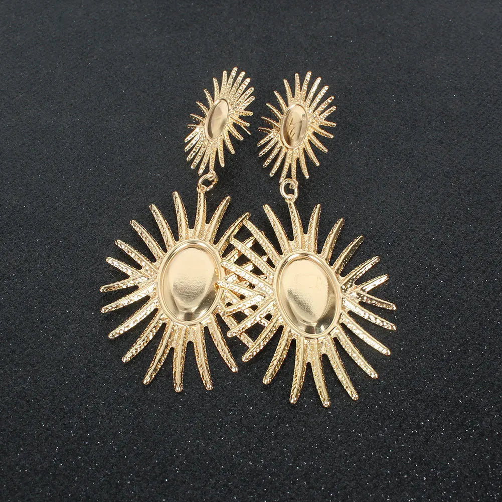 Punk Circular Dangle Statement Double Sunflower Earrings for Women Hip Hop Gold Color Geometric Big Drop Earrings Jewelry