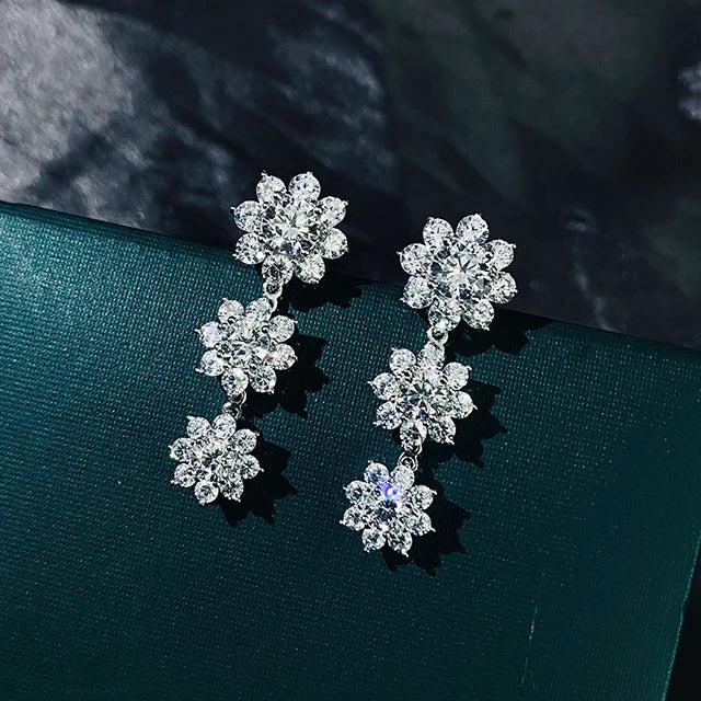 Fashion Stud Earring Sterling Silver Jewelry Earrings Women Light Luxury Diamond Flower Earrings