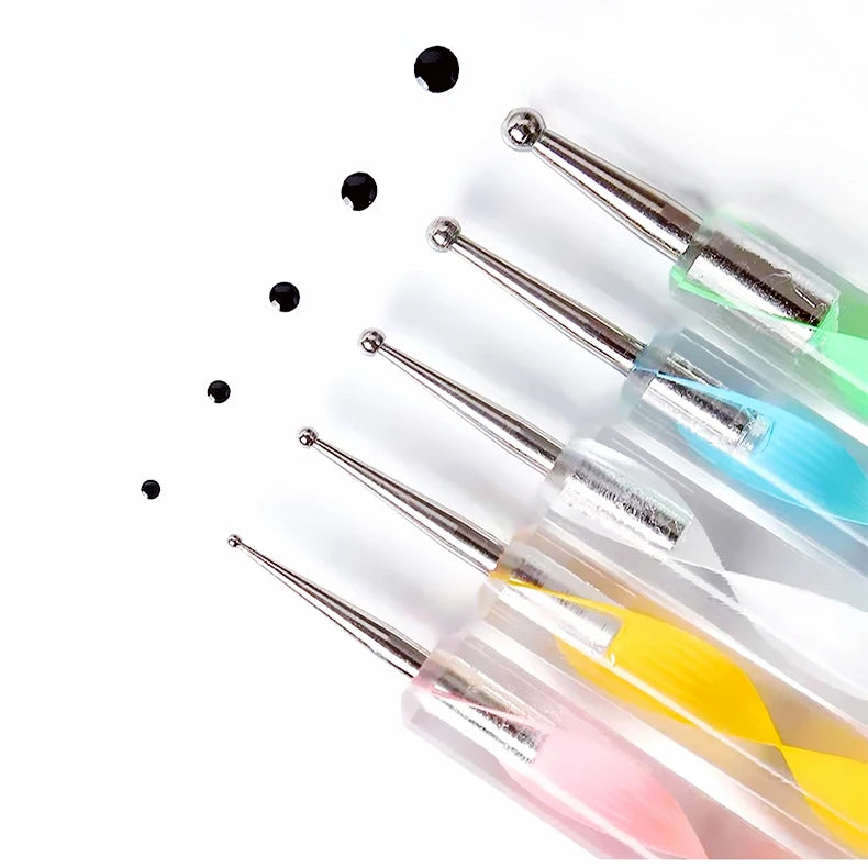 5pcs/Set Colorful Double Head Nail Polish Gel Pen Dotting Pen Nails Stainless Steel  Painting Pen Sets