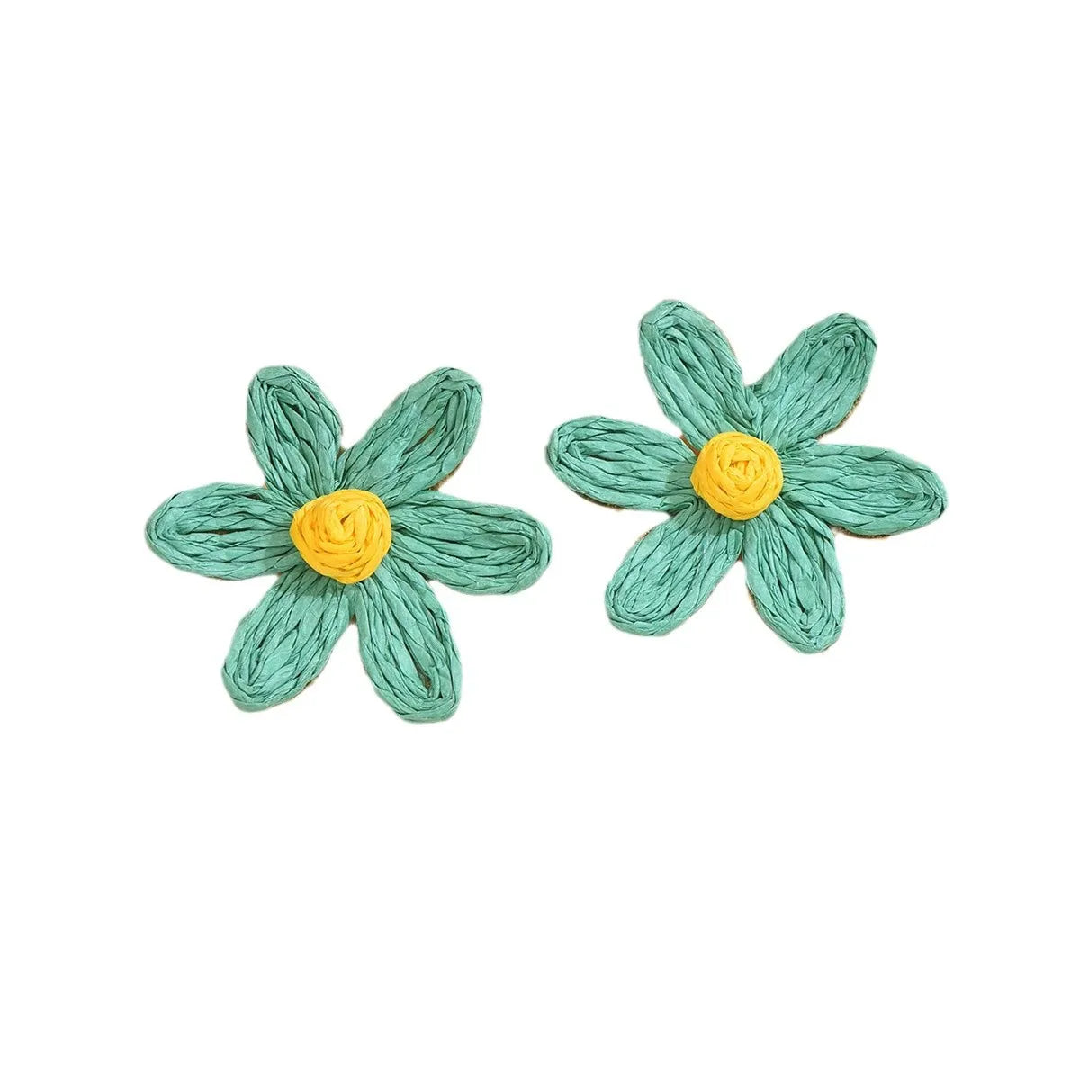 New European American Summer Style Exaggerated Colorful Raffia Woven Hollow Flower Earrings Beach Holiday Vibe for Fashion Women