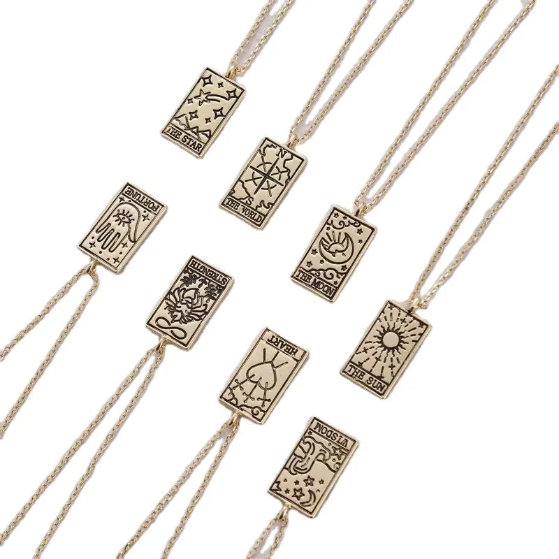 Hot Selling Minority Tarot Pendant Necklace Clavicle Chain for Women Choker Chain Pendant Necklace WISDOM STRENGTH